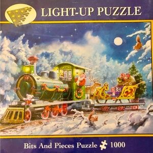 Bits & Pieces 1000 Piece Puzzle NEW Santa’s Train Lights Up & Frame Kit